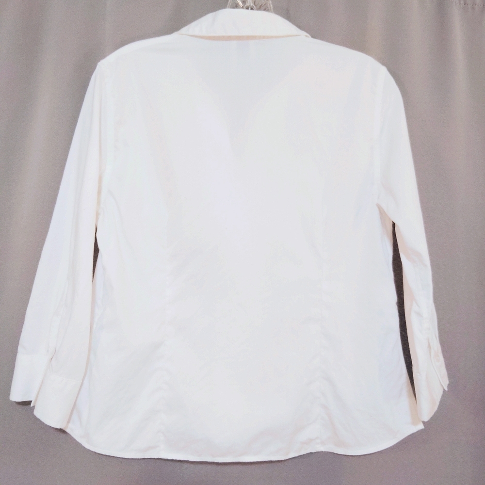Anne Klein Women's PM White Blouse Feminine Dbl Collar Extended Neckline 3/4 Slv - Picture 8 of 12